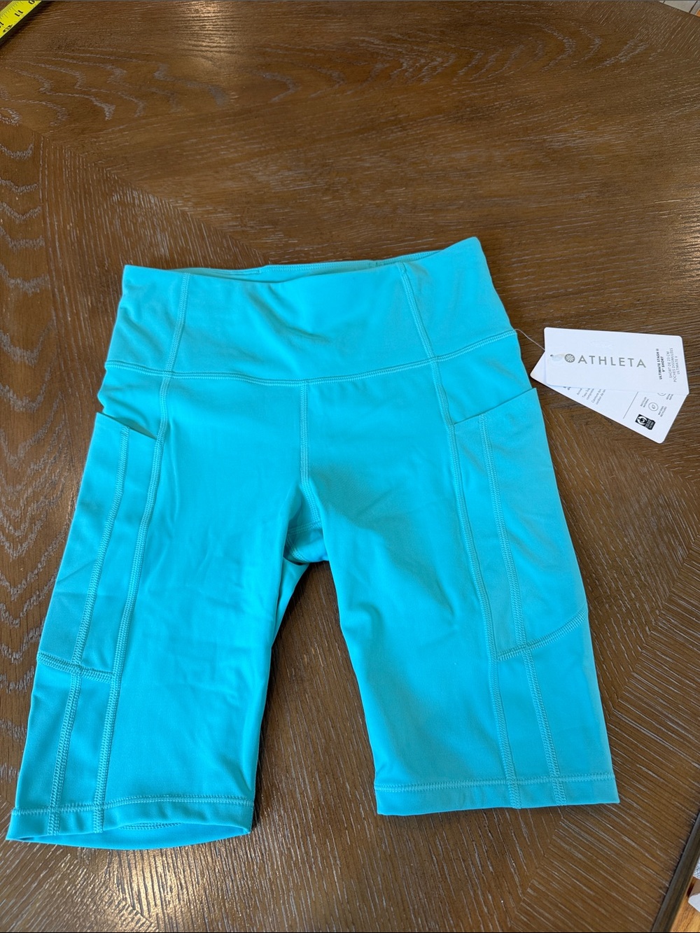 Athleta Bright Turquoise Mid-Rise Bike Shorts